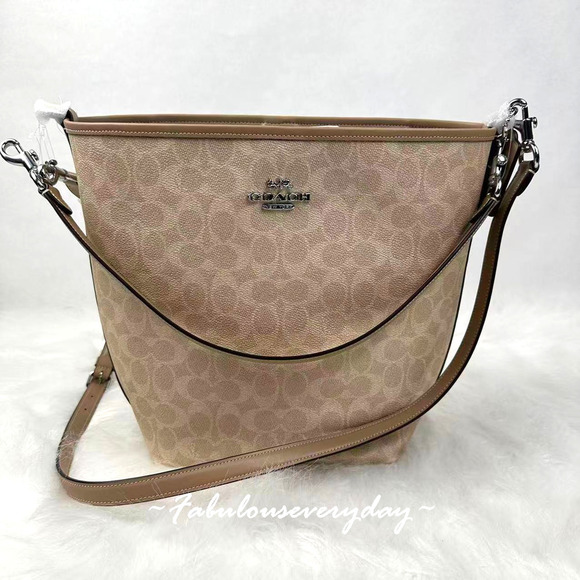 Coach City Large Bucket Bag Crossbody In Signature Canvas CT802 Sand/Taupe NWT
